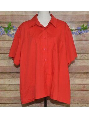 Foxcroft Red Cotton Blend Button Up Wrinkle Free Top Blouse Plus Size 22W Solid